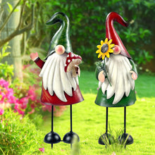 Load image into Gallery viewer, HONGLAND Garden Gnome Statue Outdoor Metal Gnome Yard Art 18 Inch Gnome Figurine Decorative Stakes for Holiday Xmas Lawn Patio Yard Garden Decor-2 PCS
