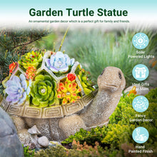 Load image into Gallery viewer, GIGALUMI Solar Turtle Garden Ornaments Outdoor Decor, Solar Garden Statue with Succulents and 7 LEDs Solar Lights, for Mum, Gifts for Mum, Gifts for Women(8.3 inch/ 21 cm)
