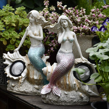 Load image into Gallery viewer, MYYINGBIN A Pair Of Mermaid Solar Light Statue Resin Garden Sculptures Solar Lamp Outdoor Fairy Ornament For Lawn Patio
