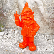 Load image into Gallery viewer, Stone-Lite Figurine - garden gnome giving the finger - 30cm - orange - funny present
