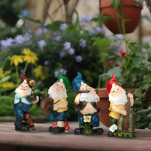 Load image into Gallery viewer, Relaxdays Set of 4 Garden Gnomes, Musicians with Instruments, Fost Resistant, Outdoor Figurine, Polyresin, Multicoloured, 15 cm
