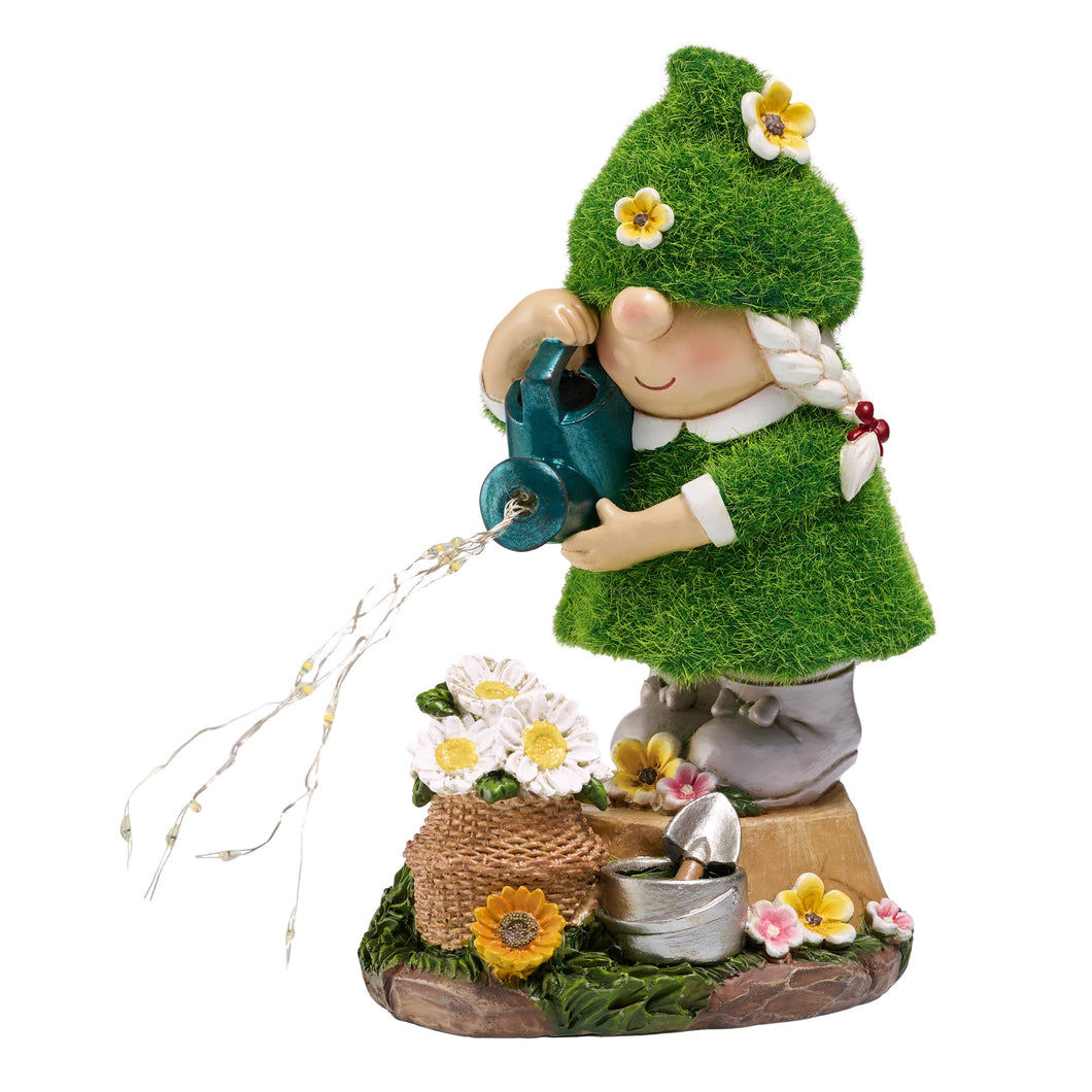 TERESA'S COLLECTIONS Gardeh Ornaments Outdoor, Lovely Watering Gonks with Solar Lights, Family Gonks Series, Waterproof Resin Gonks Ornaments, Indoor Outdoor 20.5CM