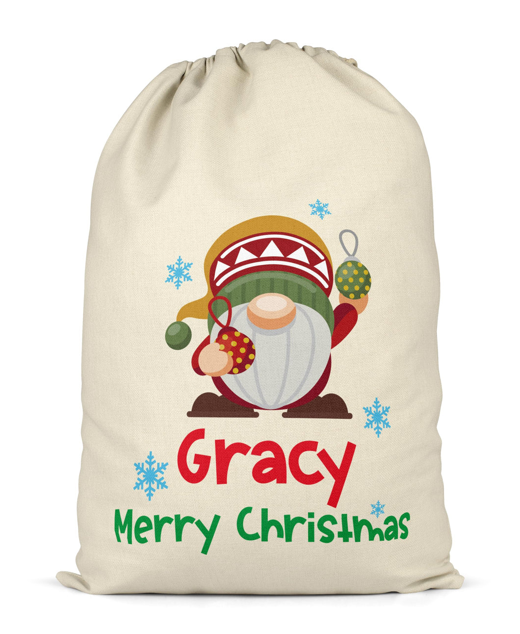 Shopagift Personalised Christmas Sack Gnome Gonk Bauble Xmas Gift Bag for Presents X-Large 70cm x 50cm