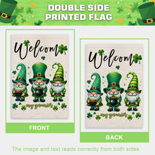 Load image into Gallery viewer, FUYUCHEN Welcome St Patricks Day Gnomes House Flag 28x40 Inch Double Sided Shamrock Lucky Clover Holiday Yard Large Flag Outdoor Decoration
