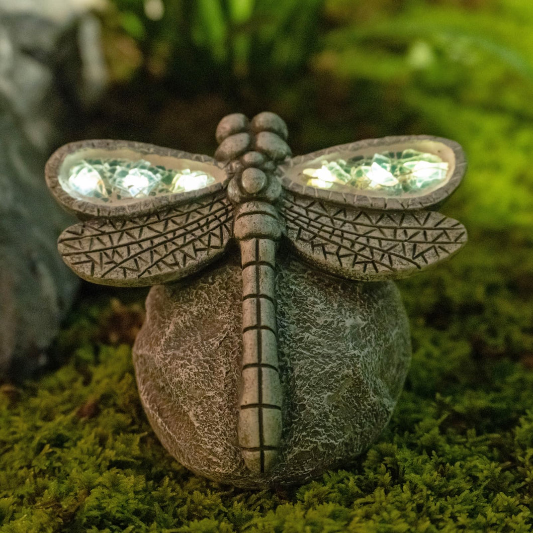 Rezpuao Garden Statue Dragonfly,Solar Dragonfly Decor for Outdoor,Resin Dragonflies Figurine with Solar Light for Patio,Balcony,Yard,Lawn Ornament,Perfect Garden Gift