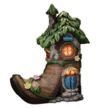 Load image into Gallery viewer, TERESA'S COLLECTIONS Boot Fairy House Garden Statues with Solar Outdoor Light, Resin Fairy Garden Accessories Outdoor Christmas Decorations Lawn Ornaments Yard Decor Thanksgiving Gifts for Mom, 8.5"
