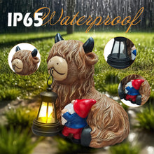 Load image into Gallery viewer, Solar Highland Cow Gnome Decor - Garden Gnomes Statues Highland Cattle Mouth with Solar Lantern, Outdoor Ornaments Funny Decoration for Yard, Patio, Unique Birthday Housewarming Gifts for Women, Mom

