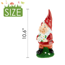 Load image into Gallery viewer, CLEVER GARDEN Garden Gnome Statue Outdoor Décor, 11 Inch Tall Resin Figurine, Bouquet
