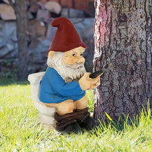 Load image into Gallery viewer, Xoeryoy Gnome Figurines Funny Gnome Statue Sitting on Toilet &amp; Watching Their Cellphone Weather Resistant Resin Statue for Outdoor Garden Yard &amp;
