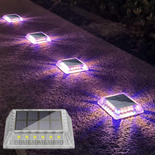 Load image into Gallery viewer, Soslina 4 Pack Solar Step Lights, IP68 Waterproof, Warm White &amp; Blue Mixed Colour, 30 Lumen, 16 Hrs Lighting, Easy Install, Outdoor Garden Pathway Deck Fence Patio
