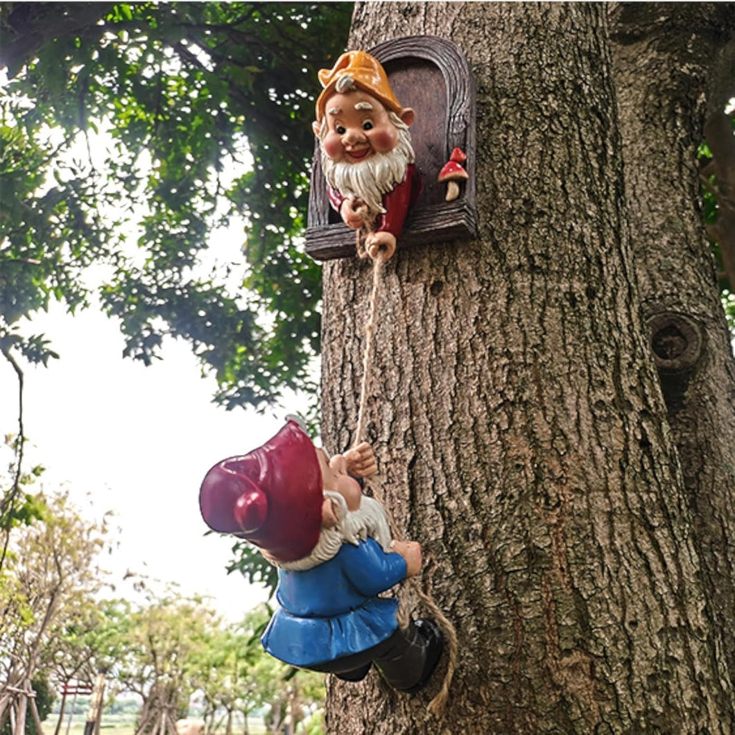 LYQTloml Climbing Gnomes Tree Decor - Cute Gnome Garden Statue Art Resin Dwarf Sculpture for Yard Outdoor Decoration Ornaments
