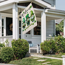 Load image into Gallery viewer, FUYUCHEN Welcome St Patricks Day Gnomes House Flag 28x40 Inch Double Sided Shamrock Lucky Clover Holiday Yard Large Flag Outdoor Decoration
