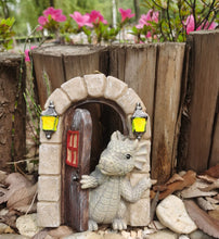 Load image into Gallery viewer, SHOWFEICAT Dragon Garden Ornament Resin Craft Ornament Statue Fairy Door Yard Art Outdoor and Garden Solar Light Luminous Sand Open Door Dragon Wall Statue Outdoors Decor (Open The Door)
