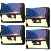 Load image into Gallery viewer, 4 Pack Solar Lights Outdoor Motion Sensor- Led Security Lights IP65 Waterproof, 3 Lighting Modes, Super Bright Pir Flood Lights for Wall Garden Fence Yard Driveway Path - Warm White
