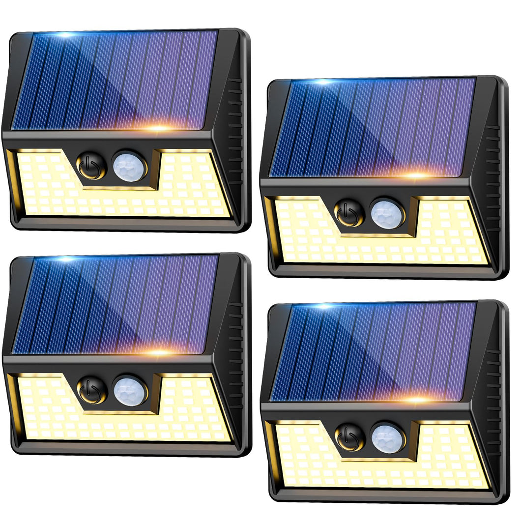 4 Pack Solar Lights Outdoor Motion Sensor- Led Security Lights IP65 Waterproof, 3 Lighting Modes, Super Bright Pir Flood Lights for Wall Garden Fence Yard Driveway Path - Warm White