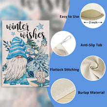 Load image into Gallery viewer, Covido Home Decorative Winter Wishes Gnome House Flag, Garden Yard Owl Snowman Coffee Book Stars Pine Trees Outside Blue Decoration, Christmas Holiday Outdoor Large Burlap Decor Double Sided 28 x 40
