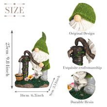 Load image into Gallery viewer, TERESA&#39;S COLLECTIONS Garden Ornaments Outdoor, Lovely Green Clothes Gonk Pumping Water with Solar-Powered Lights, Waterproof Resin Gnomes Ornaments, Garden Decorations Gifts, Indoor Outdoor 22.5CM
