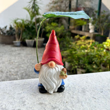 Load image into Gallery viewer, WSHMZYHOME Garden Gnome with Red Hat and Leaf Umbrella, Decorative Outdoor Statue, White Beard
