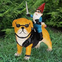 Load image into Gallery viewer, JHWKJS Garden Gnome Statue Holding Sword Outdoor, Funny Garden Gnome Riding Dog Statue Decoration Lawn Figurines for Home Patio Yard Garden Decor Indoor Outdoor, Housewarming Garden Gift
