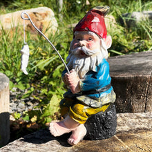 Load image into Gallery viewer, Darthome Fishing Gnome Garden Ornament Resin Old Man On Log Elf Outdoor Novelty Sculpture
