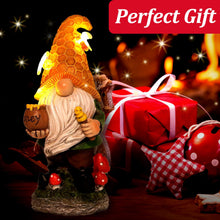 Load image into Gallery viewer, VChymm Flocked Garden Gnome Statue with Solar LED Light, Large Funny Fairy Gnomes Figurines with Solar Lantern, Outdoor Fall Decorations for Yard Lawn
