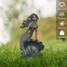 Load image into Gallery viewer, TERESA'S COLLECTIONS Mermaid Garden Statues with Solar Outdoor Lights for Outdoor Decor, Bronze Patina Fairy Sculptures &amp; Statues, Mermaid Figurines Garden Decor Gifts for Mom Yard Decor, 13"
