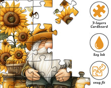 Load image into Gallery viewer, PICKFORU Sunflower Gnome Puzzle for Adults 1000 Pieces, Funny Garden Gnomes Honey Bee Jigsaw Puzzle, Floral Nature Themed Challenge for Adults Art
