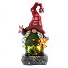 Load image into Gallery viewer, TERESA&#39;S COLLECTIONS Garden Gnomes Christmas Decorations Outdoor for Resin Garden Decor, Red Gnome Decor Battery Operated Colorful LED Light, Witch Christmas Decor Gifts for Party, 8.86&quot;
