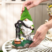 Load image into Gallery viewer, TERESA&#39;S COLLECTIONS Garden Ornaments Outdoor, Lovely Green Clothes Gonk Pumping Water with Solar-Powered Lights, Waterproof Resin Gnomes Ornaments, Garden Decorations Gifts, Indoor Outdoor 22.5CM
