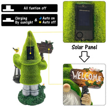 Load image into Gallery viewer, Lovinland Garden Gnome Statue Outdoor Decor Large Flocked Resin Gnome Figurine with Solar Light Holding Lantern Welcome Sign Garden Yard Decorations Dwarf Sculpture for Outside Patio Porch Lawn Decor

