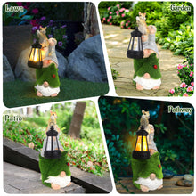Load image into Gallery viewer, Garden Gnome with Squirrel Outdoor Statue,Flocked Gnome Statue Holding Lantern with Solar Lights,Outdoor Gnomes Decorations for Yard Patio Lawn Porch,Gifts for Mom
