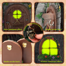 Load image into Gallery viewer, Exasinine 6 Pcs Fairy Door and Windows for Trees Glow in The Dark Fairy Doors Miniature Fairy Garden Accessories for Wall Tree Fairy Garden Outdoor Decor with Tree Stump, 2 Fairy Lanterns
