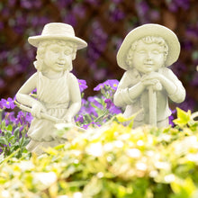 Load image into Gallery viewer, Garden Mile Boy and Girl Garden Ornaments Outdoor Statue With Gardening Tools - Large Resin White Stone Ornaments - Indoor or Outdoor Decorative Sculpture for Patio Decor Garden Decor Gift
