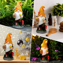 Load image into Gallery viewer, VChymm Flocked Garden Gnome Statue with Solar LED Light, Large Funny Fairy Gnomes Figurines with Solar Lantern, Outdoor Fall Decorations for Yard Lawn
