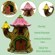 Load image into Gallery viewer, PRETMANNS Fairy Garden House Kit, with Accessories Figurines &amp; Sign – House &amp; Fairies for an Outdoor Miniature Garden – Door can open wide - 4 Pieces
