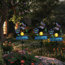 Load image into Gallery viewer, LOVERUIS Solar Lights Outdoor Garden Butterfly Welcome Sign with Cracker Ball Waterproof Butterflies Garden Ornament Gift for Mom Wife
