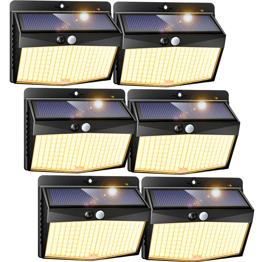 Peasur Solar Security Lights Outdoor Motion Sensor, 168LED 6 Pack Solar Powered Fence Light with 3 Modes, IP65 Waterproof Solar Wall Lighting for Garden Outside-Warm White