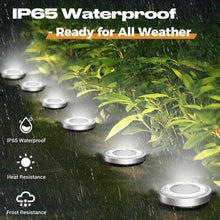 Load image into Gallery viewer, vighep Solar Lights Outdoor Garden, 12 Pack Super Bright Led Solar Ground Lights, IP65 Waterproof Disk Light, Flat Pathway Lighting for Garden Lawn Patio Deck Walkway Landscape-Cold White
