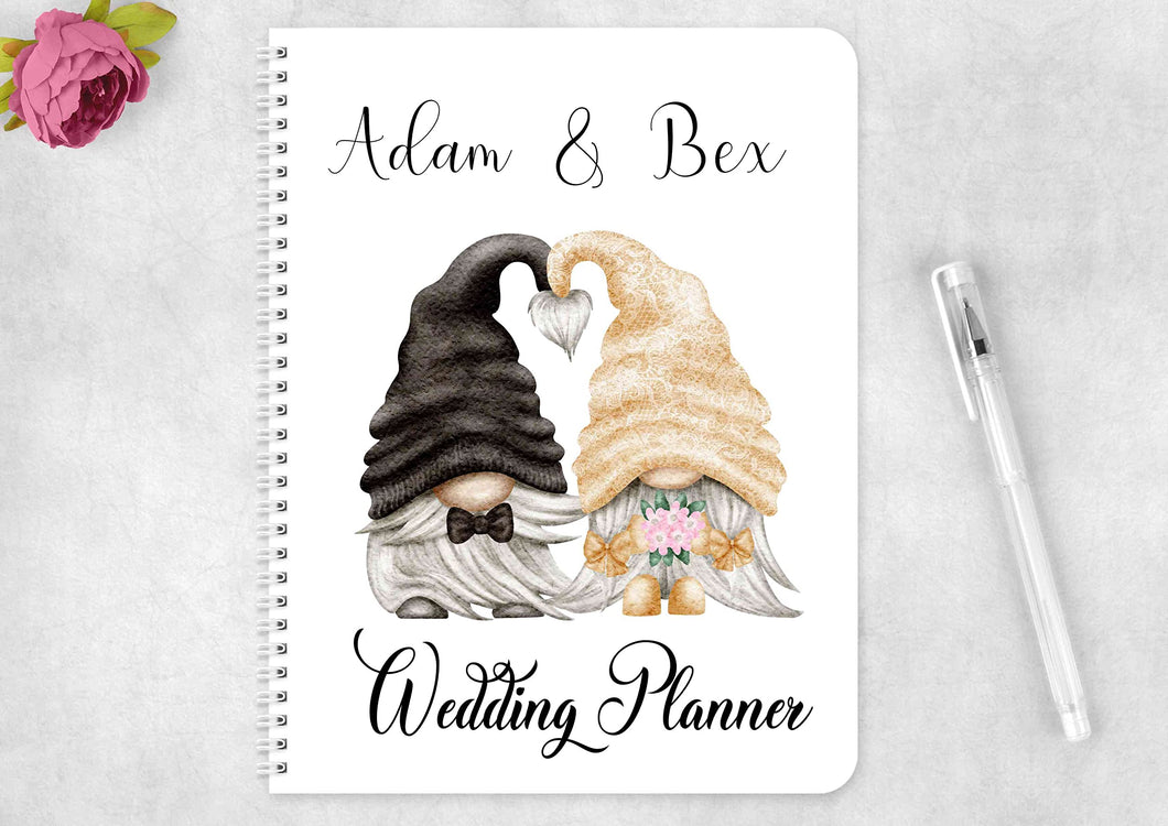 Gonk Wedding Planner. Personalised. Recyable recycled eco friendly notepad biodegradable. Notebook Wire bound book gonk gnome Engagement