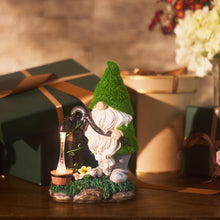 Load image into Gallery viewer, TERESA&#39;S COLLECTIONS Garden Ornaments Outdoor, Lovely Green Clothes Gonk Pumping Water with Solar-Powered Lights, Waterproof Resin Gnomes Ornaments, Garden Decorations Gifts, Indoor Outdoor 22.5CM
