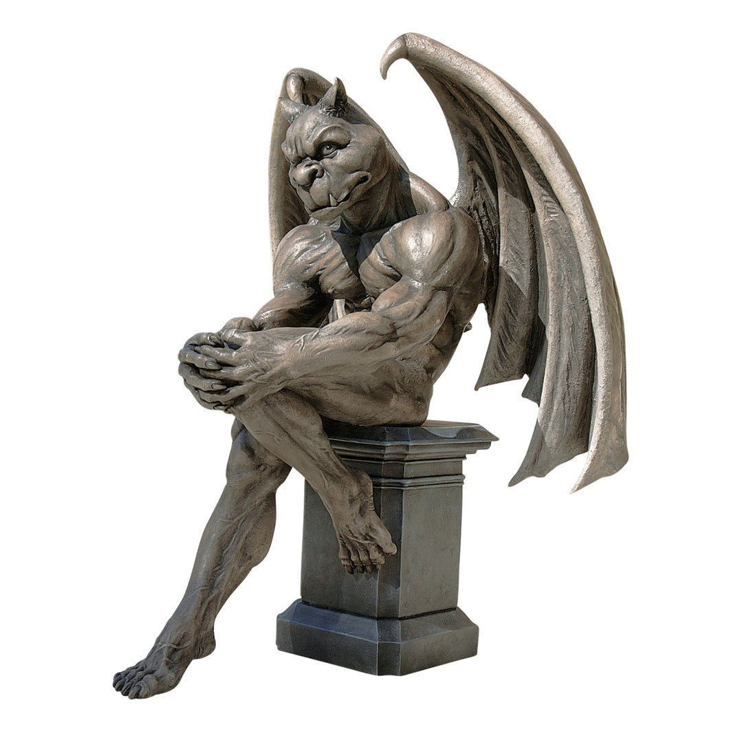 Design Toscano DB383050 Socrates the Gargoyle Thinker Outdoor Garden Statue, Polyresin, Two Tone Stone, 59.5 cm, Brown, One Size