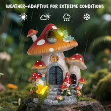 Load image into Gallery viewer, Hodao Spring Garden Mushroom Gnomes Decorations Mushroom House Ornaments Decor Gifts Summer Gnomes Figurines Spring Butterfly Lighting Mushroom House for Garden Decor Spring Gifts for Outdoor Decor

