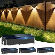 Load image into Gallery viewer, Solar Fence Lights Outdoor - 3-Side Fence Light Solars Powered for Outside IP65 Waterproof Fence Solar Lights Outdoor for Outside Garden Backyard Patio Deck Fence Stair Step Railing Pathway(4Pack)
