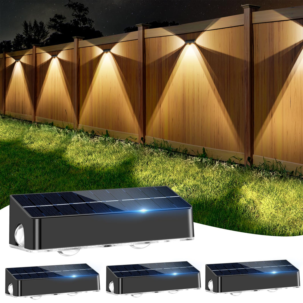 Solar Fence Lights Outdoor - 3-Side Fence Light Solars Powered for Outside IP65 Waterproof Fence Solar Lights Outdoor for Outside Garden Backyard Patio Deck Fence Stair Step Railing Pathway(4Pack)