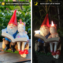 Load image into Gallery viewer, 8&#39;&#39; Gnome And Unicorn Reading Book Staue,Garden Gnomes Outdoor Statues for Garden Decor with Solar Butterfly Light,Birthday Gifts for Grandpa,Gnomes Decorations for Yard Patio Lawn Ornament Decoration
