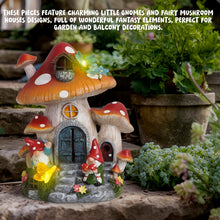 Load image into Gallery viewer, Hodao Spring Garden Mushroom Gnomes Decorations Mushroom House Ornaments Decor Gifts Summer Gnomes Figurines Spring Butterfly Lighting Mushroom House for Garden Decor Spring Gifts for Outdoor Decor
