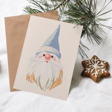 Load image into Gallery viewer, Wee Blue Coo Greeting Card Surprised Gonk Garden Gnome Soft Pastel Colour Blank For Him Or Her Art Xmas Christmas Card
