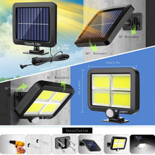 Load image into Gallery viewer, Jorft Solar Wall Lights, COB Motion Sensor Outdoor Security Lights 3 Lighting Modes Dimmable Solar Powered Waterproof Lamp with 16.5ft Cable for Outside Garden Garage Shed Walkway Use
