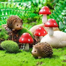Load image into Gallery viewer, Queekay Fairy Outdoor Garden Animals Figurines Outdoor Fairy Wild Garden Accessories Resin Hedgehogs and Wood Mushroom Miniature Figurines for Plant Pots Bonsai Craft Decor Supplies
