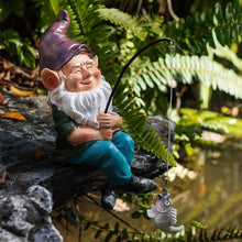 Load image into Gallery viewer, GARDEN WHISPER Fishing Gnome Statue, Outdoor Garden Decor, Earth Tones, 4.3&quot;W x 4&quot;D x 9.1&quot;H, 1.1lbs, Unique Design, Hand Painted Antique Finish, Weather Resistant
